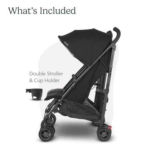 Buy now UPPAbaby G-Link V2 Double Umbrella Stroller / Lightweight Design / One-Step Fold + Recline / XL Basket + Canopy / Cup Holder Included / Jake (Black/Carbon Frame) at indiglob india