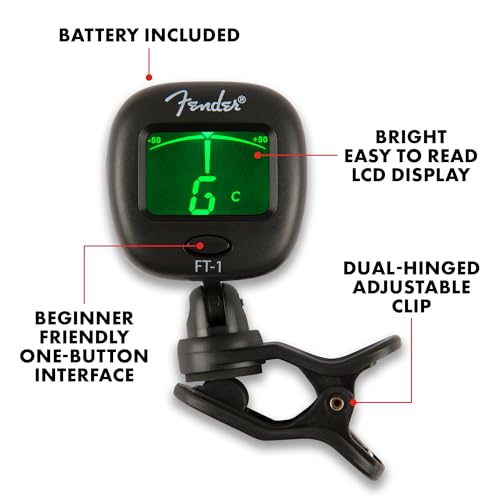 Buy now Fender FT-1 Professional Guitar Tuner Clip On, Stocking Stuffers, Guitar Accessories, with 1-Year Warranty, Full-Range Chromatic Guitar Tuner with Dual-Rotating Hinges, A4 Calibration at indiglob india