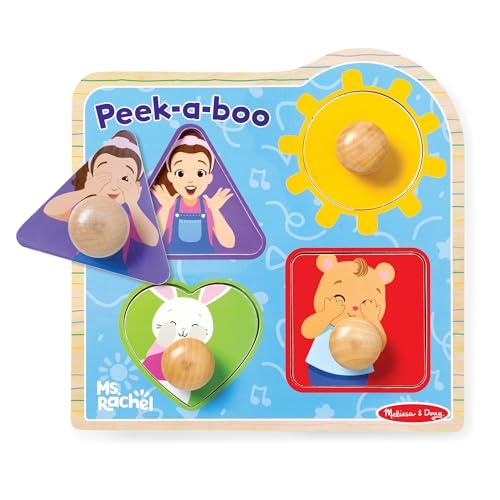 Buy now Melissa & Doug?? Ms. Rachelƒ?› Wooden Peek-a-Boo Jumbo Peg Puzzle, 4-Piece with Mirror, Toddler Toys for Boys and Girls Ages 1+ Years at indiglob india