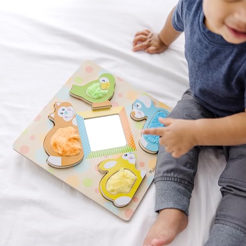 Buy now Melissa & Doug First Play Peek-a-Boo Pets Wooden Touch and Feel Puzzle with Mirror Mirror Toy for Babies and Toddlers, Sensory Toy Puzzle at indiglob india