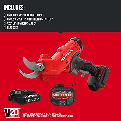 Buy now CRAFTSMAN 20V MAX Cordless Electric Pruner, Pruning Shears for Gardening, Battery & Charger Included, Electric Pruning Shears,Tree Pruners (CMCPR320C1) at indiglob india