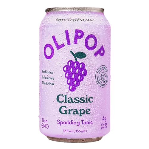 Buy now OLIPOP - Classic Grape Sparkling Tonic, Healthy Soda, Prebiotic Soft Drink, Aids Digestive Health & Immune Health, High in Plant Fiber, Caffeine Free, Low Calorie, Low Sugar 12 oz at indiglob india