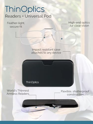 Buy now ThinOptics unisex-adult Reading Glasses + Black Universal Pod Case | Black Frames, 2.00 Strength Readers Black Frames / Black Case, 44 mm at indiglob india
