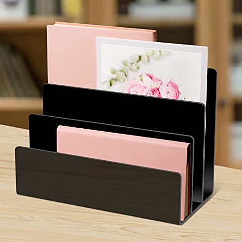 Buy now Acrylic Desktop File Sorter Thick Cast Holder for Document Paper Letter Book Envelope Laptop Office File Organizer Stand Rack on Office Desktop (Black) at indiglob india