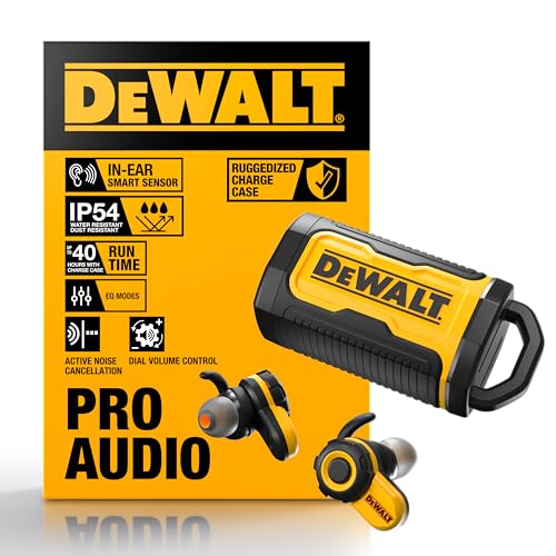 Buy now DEWALT Heavy Duty Bluetooth Jobsite Pro X2 ANC True Wireless Earbuds, Active Noise Cancelling Work Earbuds, Turn Dial Controls, 10Hr Runtime (40+ w/Case), 4 EQ Modes, IP54 at indiglob india