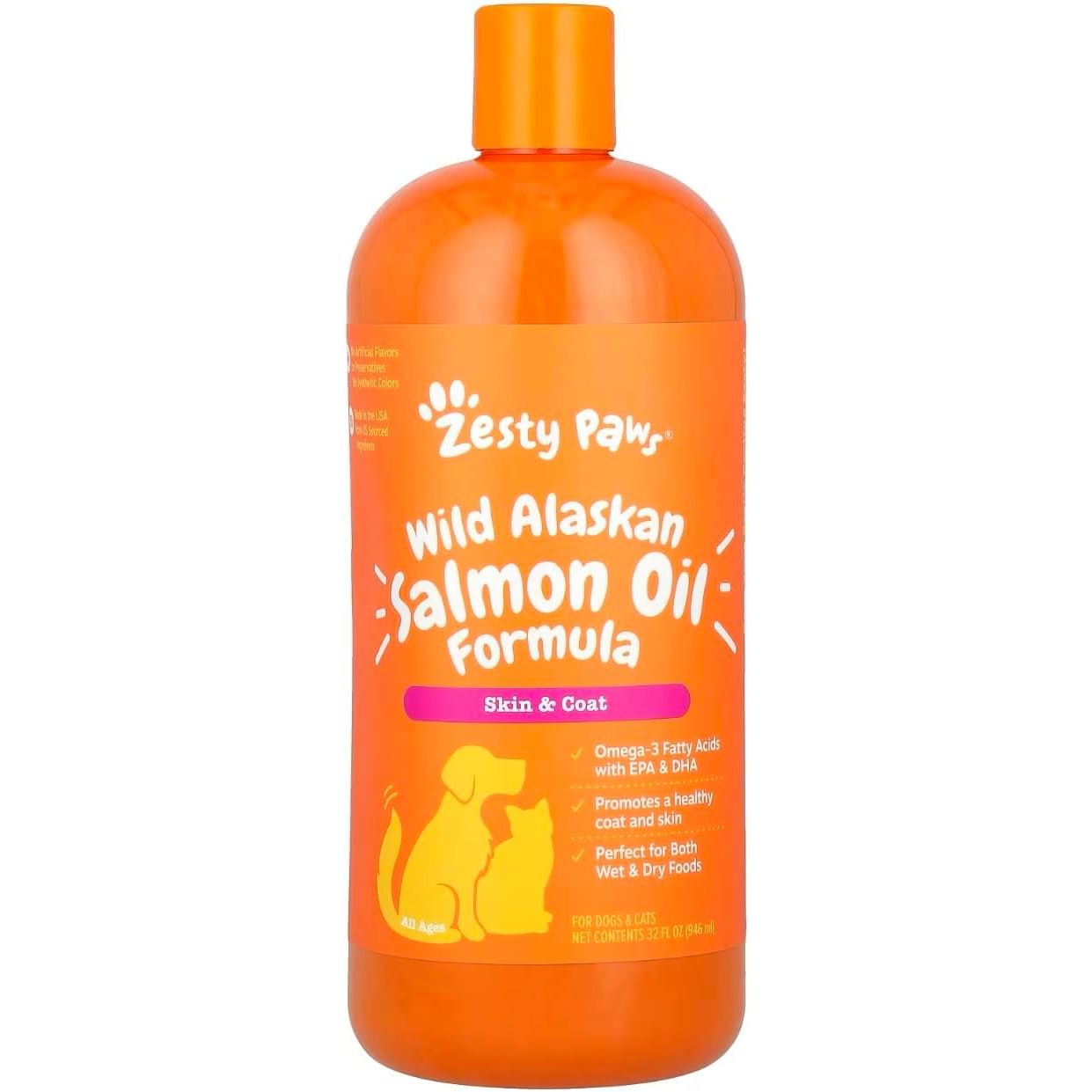 Zesty Paws Wild Alaskan Salmon Oil for Dogs & Cats - Omega 3 Skin & Coat Support - Natural EPA & DHA, Fatty Acids for Joint Function, Immune & Heart Health Liquid Food Supplement, 32 oz
