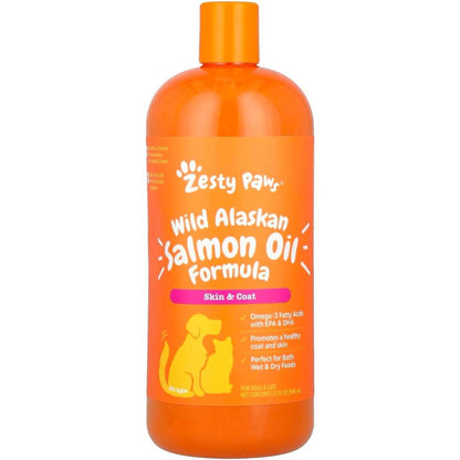 Zesty Paws Wild Alaskan Salmon Oil for Dogs & Cats - Omega 3 Skin & Coat Support - Natural EPA & DHA, Fatty Acids for Joint Function, Immune & Heart Health Liquid Food Supplement, 32 oz