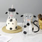 Cartoon Cow Clear Glass Bedside Night Water Carafe Set with Tumbler, Pitcher And Cup Night Set