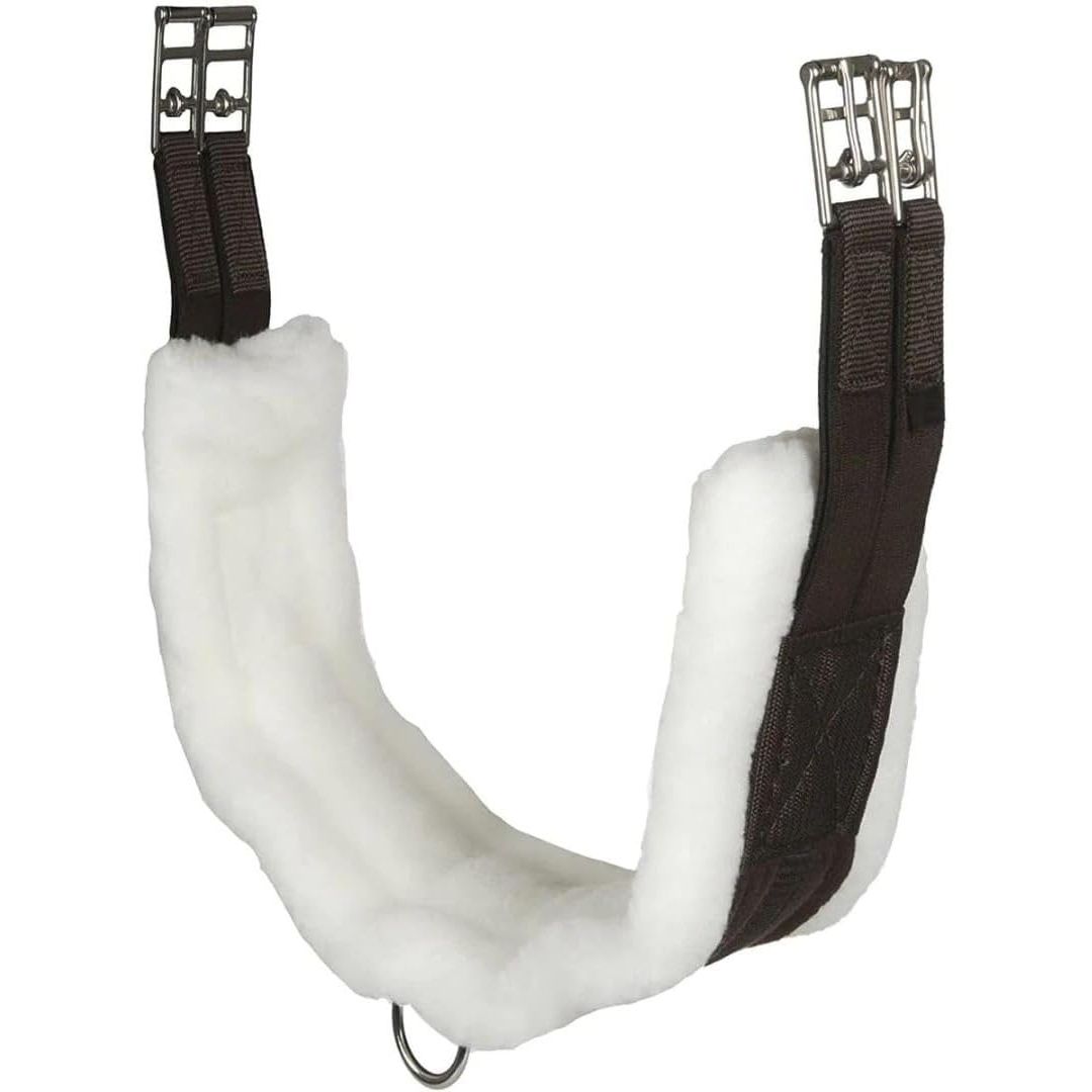 Intrepid International English Girth with Fleece - Breathable Lightweight Horse Girth for English Saddle, Double Elastic Easy Attachment, Brown with White Fleece