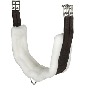 Intrepid International English Girth with Fleece - Breathable Lightweight Horse Girth for English Saddle, Double Elastic Easy Attachment, Brown with White Fleece