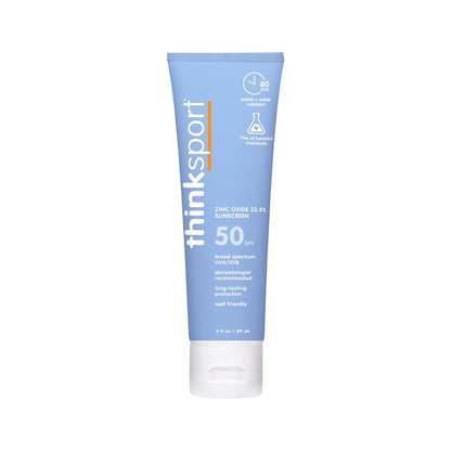 Thinksport SPF 50+ Mineral Sunscreen, 3 Oz, Safe, Natural Sunblock for Sports & Active Use, Water Resistant Reef Safe Sunscreen, Broad Spectrum UVA/UVB Sun Screen for Sun Protection