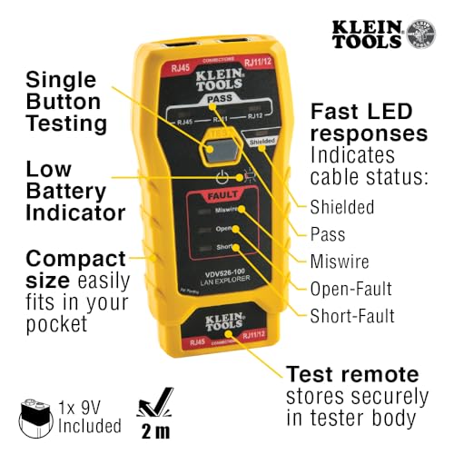Buy now Klein Tools VDV026-813 RJ45 Ethernet Cable Tester and Crimper Kit, Pass-Thru Technology, Includes Connectors for Cat5e / CAT6 Data Applications, Pack of 50 at indiglob india