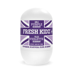 Fresh Kidz Roll On Deodorant for Kids and Teens - Baking Soda and Aluminum-free 24 Hour Protection for Sensitive Skin - Girls "Purple" 1.86 fl.oz.