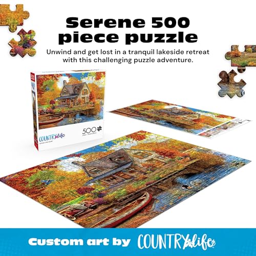 Buy now Buffalo Games - 500 Piece Jigsaw Puzzle Angelo Bonito Autumn Lake House, Made in USA, Premium Recycled Board, Full-Color Poster at indiglob india