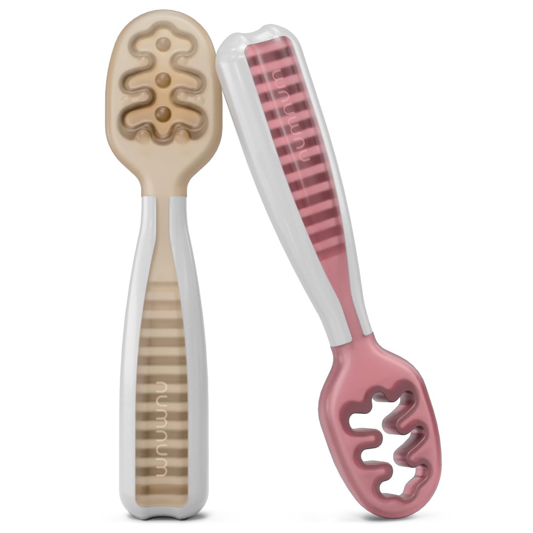Buy now NumNum Baby Spoons Set, Baby Essentials Pre-Spoon GOOtensils for 6+ Months, First Stage Self-Feeding Spoons for Baby Led Weaning (BLW), Silicone Toddler Utensils, BPA-Free, 2 Pack Gray/Green 08 - Beige Mauve 2 Spoons at indiglob india