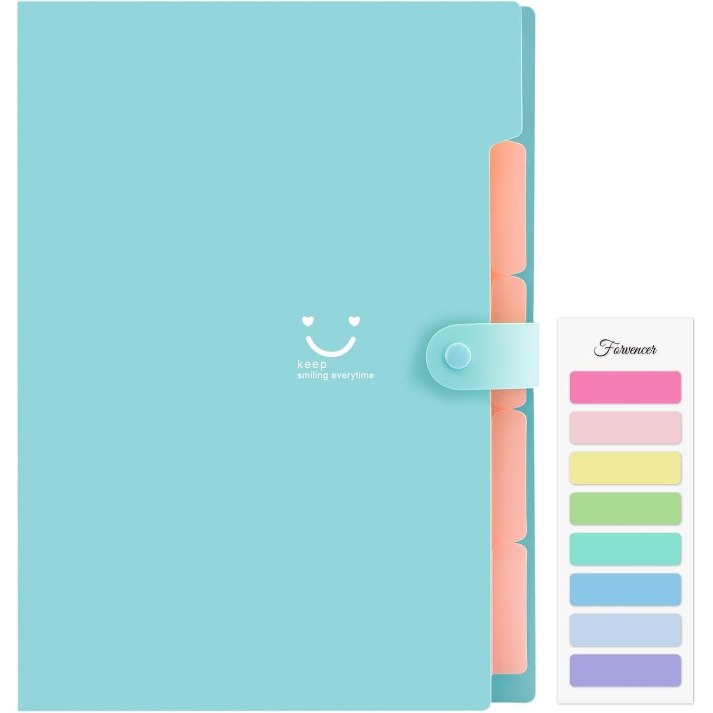 Forvencer Accordion File Organizer, Letter Size, 5 Pocket Expanding File Folder, Cute File Folder with Labels, Portable File Organizer for School Office Supplies, Folders for Documents, Jade