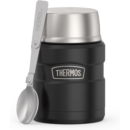 THERMOS Stainless King Vacuum-Insulated Food Jar with Spoon, 16 Ounce, Matte Stainless Steel