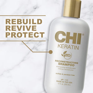 CHI Keratin Reconstructing Shampoo, Delivers Healthier Hair, Adds Shine & Helps Prevent Future Breakage, Sulfate, Paraben, & Cruelty-Free, 12 Oz