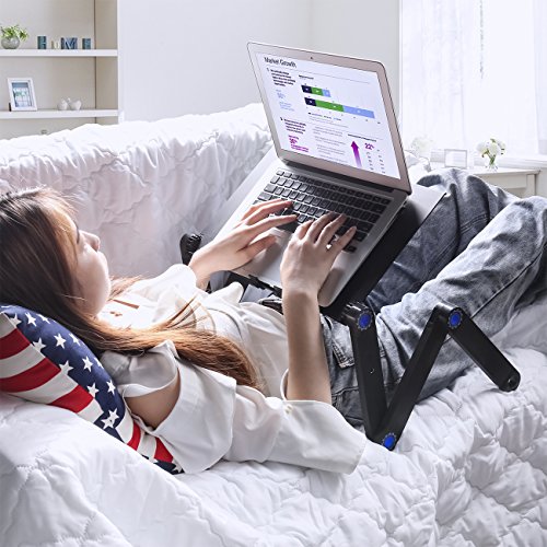 Buy now Adjustable Laptop Stand, Laptop Table Bed, Portable Lap Desk Foldable Table Workstation Notebook Riser Mouse Pad, Ergonomic Laptop Stand 2 CPU Cooling Fan, Best Gifts, Black laptop table at indiglob india