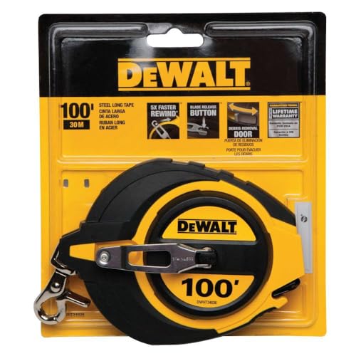 Buy now DEWALT Tape Measure, 100-Foot, Self-Lock, Solid Chrome Finish, Rubber Grip (DWHT34036L) at indiglob india