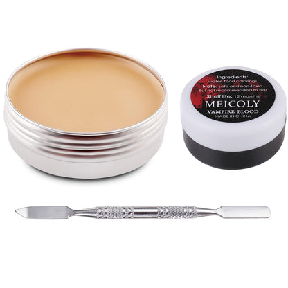 MEICOLY 3pcs SFX Special Effects Makeup Kit - Fake Nose Putty, Scar Wax, Fake Blood Scab Gel, Dark