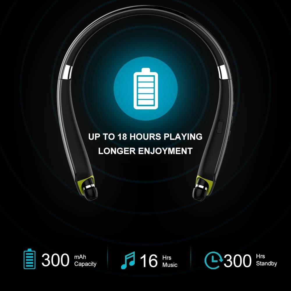 Bluetooth Headphones, Upgraded Foldable Wireless Neckband Headset with Retractable Earbuds, Noise Cancelling Stereo Earphones with Mic for Workout, Running, Driving (with Carry Case) - My Store