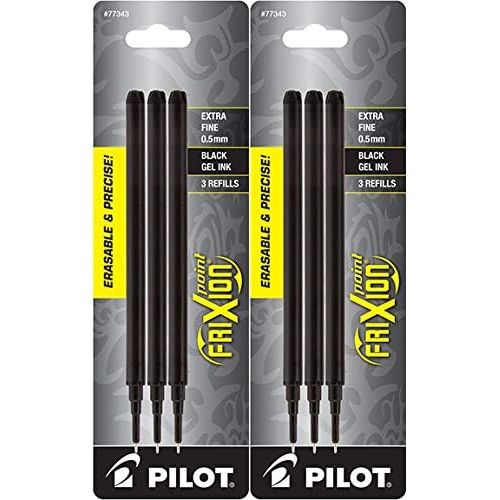 PILOT FriXion Point Erasable Gel Ink Refills, Extra Fine Point, 0.5mm, Black Ink, 6 Refills