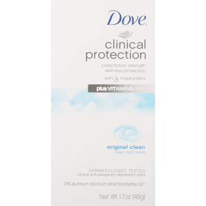 Dove Clinical Protection Antiperspirant/Deodorant, Original Clean, Stick, 1.7 Ounce (Pack of 2)