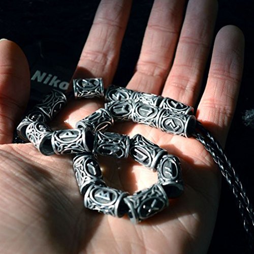 Buy now 24Pcs Norse Vikings Runes Hair Beard Beads for Bracelets Pendant Necklace DIY,Braiding Beads for Hair Braids Antique Silver Beard Ring Viking Beads Kits(Include 2Pcs Pull Hair Pin) at indiglob india