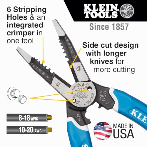 Buy now Klein Tools K12065CR Wire Stripper / Cutter / Crimper Tool, Made in USA, for Cutting, Stripping, Crimping, Twisting (8-18 AWG solid, 10-20 AWG stranded) at indiglob india