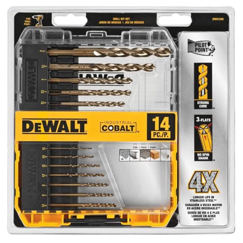 Buy now DEWALT Cobalt Alloy Steel Drill Bit Set with Pilot Point, 14-Piece (DWA1240) at indiglob india