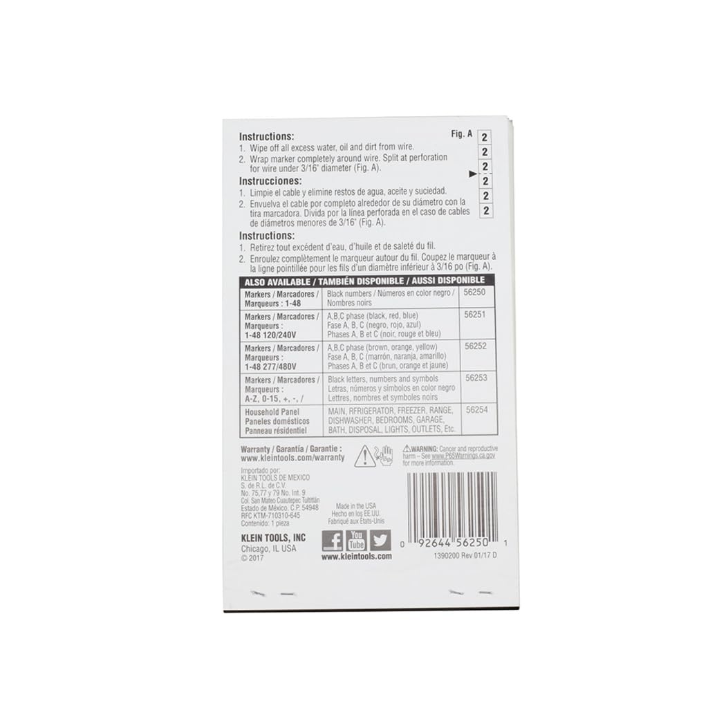Buy now Klein Tools 56250 Wire Marker Book for Cable Management, Electric Panel Organization Wire Label Stickers, Numbered 1-48 at indiglob india