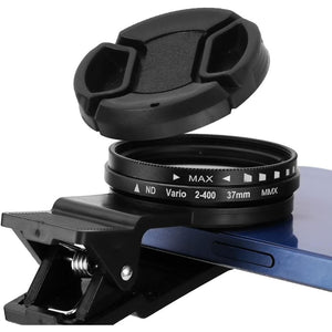 Phone Camera Lens, 37mm Clip-on ND 2-400 Cell Phone Lens Adjustable Density Filter with Phone Clip for iPhone for Samsung Android Smartphones