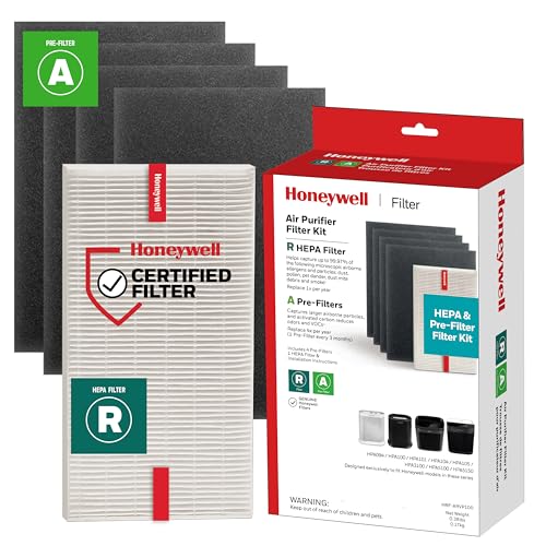Buy now Honeywell HEPA Air Purifier Filter Kit – Includes 1 HEPA R Replacement Filter and 4 A Carbon Pre-Cut Pre-Filters – Airborne Allergen Air Filter Targets Wildfire/Smoke, Pollen, Pet Dander, and Dust at indiglob india