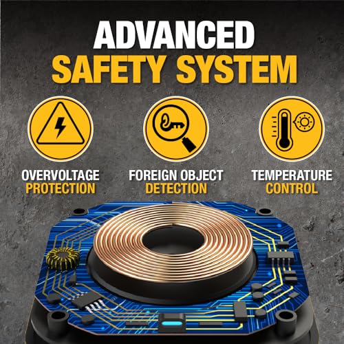 Buy now DEWALT Heavy Duty Wireless Charger, 10W Max Fast Wireless Charging Pad Compatible with iPhone 17/16/15/14/13/12/11/X/8 Pro Max Plus Samsung Galaxy S22/S21 AirPods (Type C Cable/AC Adapter Included) at indiglob india