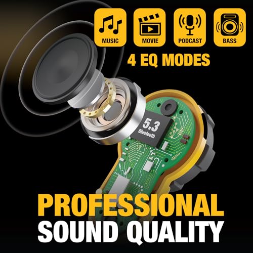 Buy now DEWALT Heavy Duty Bluetooth Jobsite Pro X2 ANC True Wireless Earbuds, Active Noise Cancelling Work Earbuds, Turn Dial Controls, 10Hr Runtime (40+ w/Case), 4 EQ Modes, IP54 at indiglob india