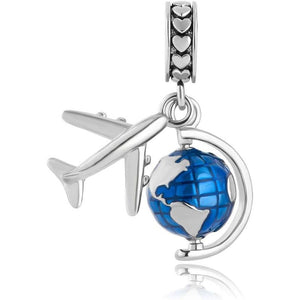 Charm Beads Pendants Fit for Pandora Bracelets Necklace Spinning Globe Airplane Travel Enamel Dangel