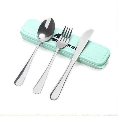 4 Piece Travel Utensils Camping utensils Travel Silverware Set with Case Fork and Spoon Set Office Stainless Steel Reusable Trip Cutlery Set Easy to journey Lightweight Lunch Box for Men