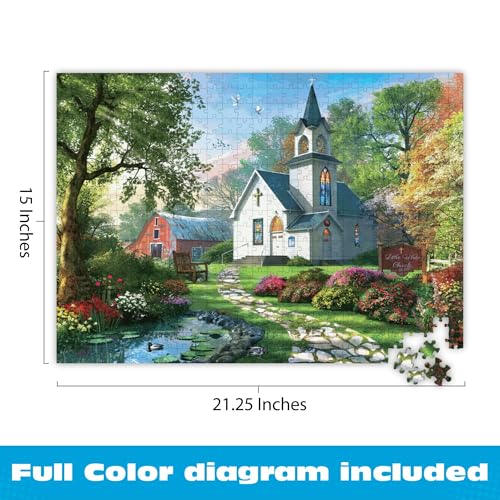 Buy now Buffalo Games – Little White Chapel Jigsaw Puzzle, 500 Piece Puzzle for Adults, Peaceful Church Landscape Art by Dominic Davison at indiglob india