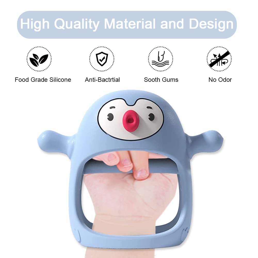 Buy now Smily Mia Baby Teething Toys for 0-6Months, Teethers for Babies 3-6Months | Penguin Teether | Hand Teether |Teething Mittens for Teething Relief, Baby Pacifier |New Born Essentials, Light Blue at indiglob india