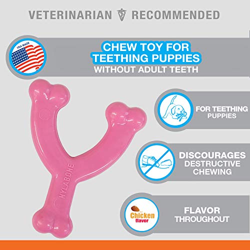 Buy now Nylabone Wishbone Puppy Chew Toy, Toys for Teething Puppies, Pink, Chicken Flavor, X-Small - Up to 15 lbs, 1 Count at indiglob india