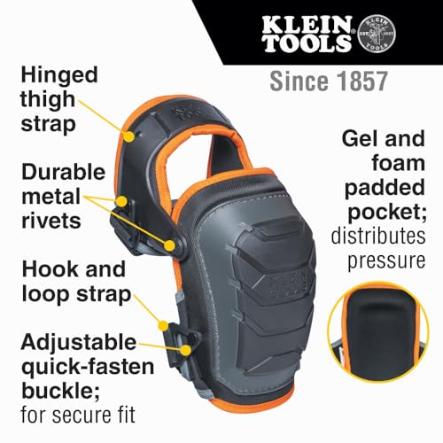 Buy now Klein Tools 60491 Hinged Knee Pads, Heavy Duty Gel Foam Protective Knee Pads with Quick-Fasten Buckle and Thigh Strap, Black at indiglob india