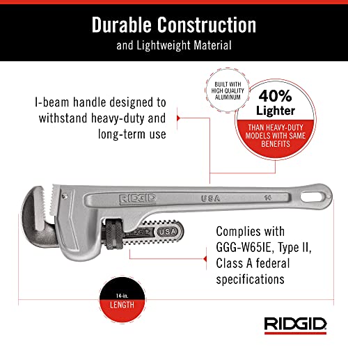 Buy now RIDGID 31095 Model 814 Aluminum Straight 14" Plumbing Pipe Wrench, Silver, Made in the USA at indiglob india
