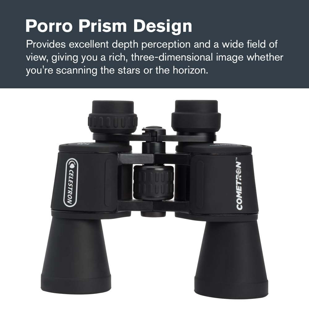 Buy now Celestron - Cometron 7x50 Astronomy Binoculars – Entry-Level for Stargazing and Comet Watching – Large 50mm Objective Lenses – Wide 6.6° Field of View – Multi-Coated Optics at indiglob india