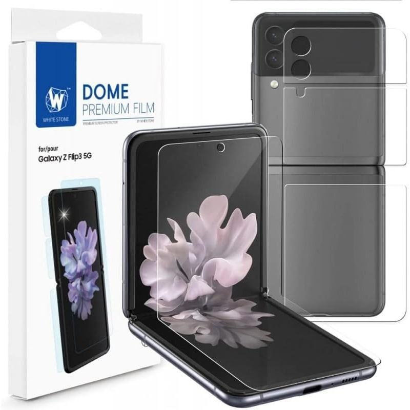 Buy now WHITESTONE DOME GLASS [1SET 4PCS] for Samsung Galaxy Z Flip 3 Premium Film Screen Protector Anti-Shock,HD Clear,Self Healing EPU Film for Galaxy Z Flip 3 Default at indiglob india