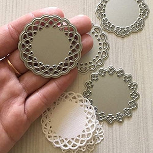 Metal Die Cuts Set Include 4 Different Patterns Round Lace Flower Border Cutting Dies Cut Stencils for Scrapbooking Photo Album Decorative Embossing Paper Dies for Card Making Template (Silver)