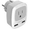 TESSAN European Travel Plug Adapter, Europe Power Adaptor with 2 USB Ports, International Type C Outlet Charger for US to Most of EU Iceland Spain Italy France Germany - Grey white