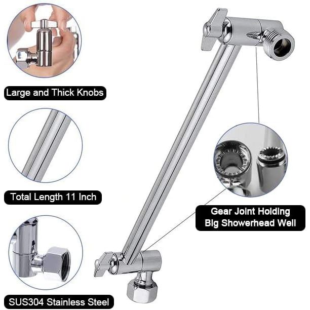 Buy now NearMoon Adjustable Shower Arm Universal Connection, Extension Arm, Adjust Angle to Upgrade Shower Experience, Easy to Install, Anti-leak (11 Inch, Chrome Finish) at indiglob india