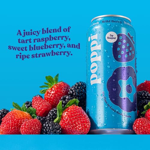 Buy now Poppi Prebiotic Soda Beverage with Apple Cider Vinegar, Seltzer Water and Fruit Juice, Wild Berry Flavor, 16 Fl Oz, Pack of 12, Packaging May Vary at indiglob india