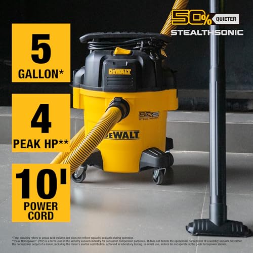 Buy now DEWALT Shop Vacuum 5-Gallon 4 HP STEALTHSONIC Wet/Dry Vacuum Cleaner DXV05P-QTB with 6 Dust Bags Ultra Quiet Poly Shop Vacuum with Powerful Suction for Garage, Jobsite, and Workshop at indiglob india